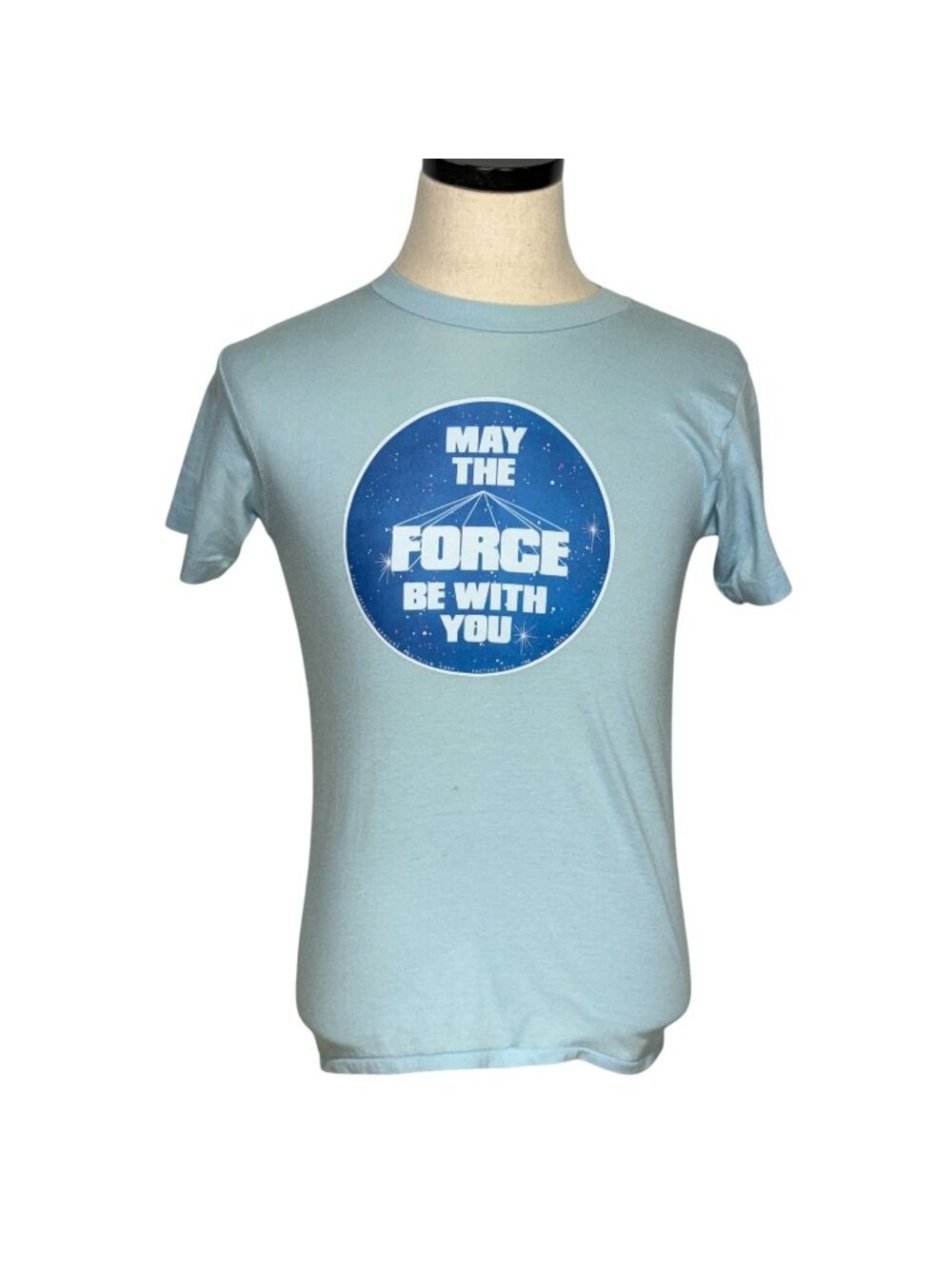 Vintage 70s Ched Light Blue T-Shirt May The Force Be With You Single Stitch M US